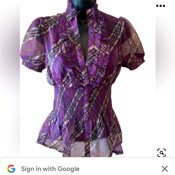 Lucy & Co Tops - Lucy & Co Purple plaid sheer top size M business casual purples/black